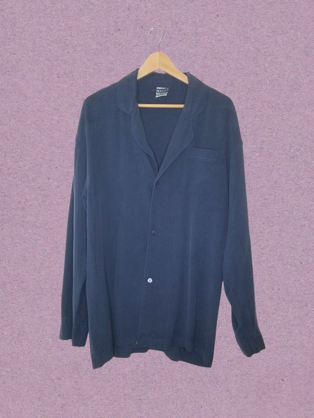 Dark Blue / Navy Magic Silk Men's Pajama Shirt, Medium